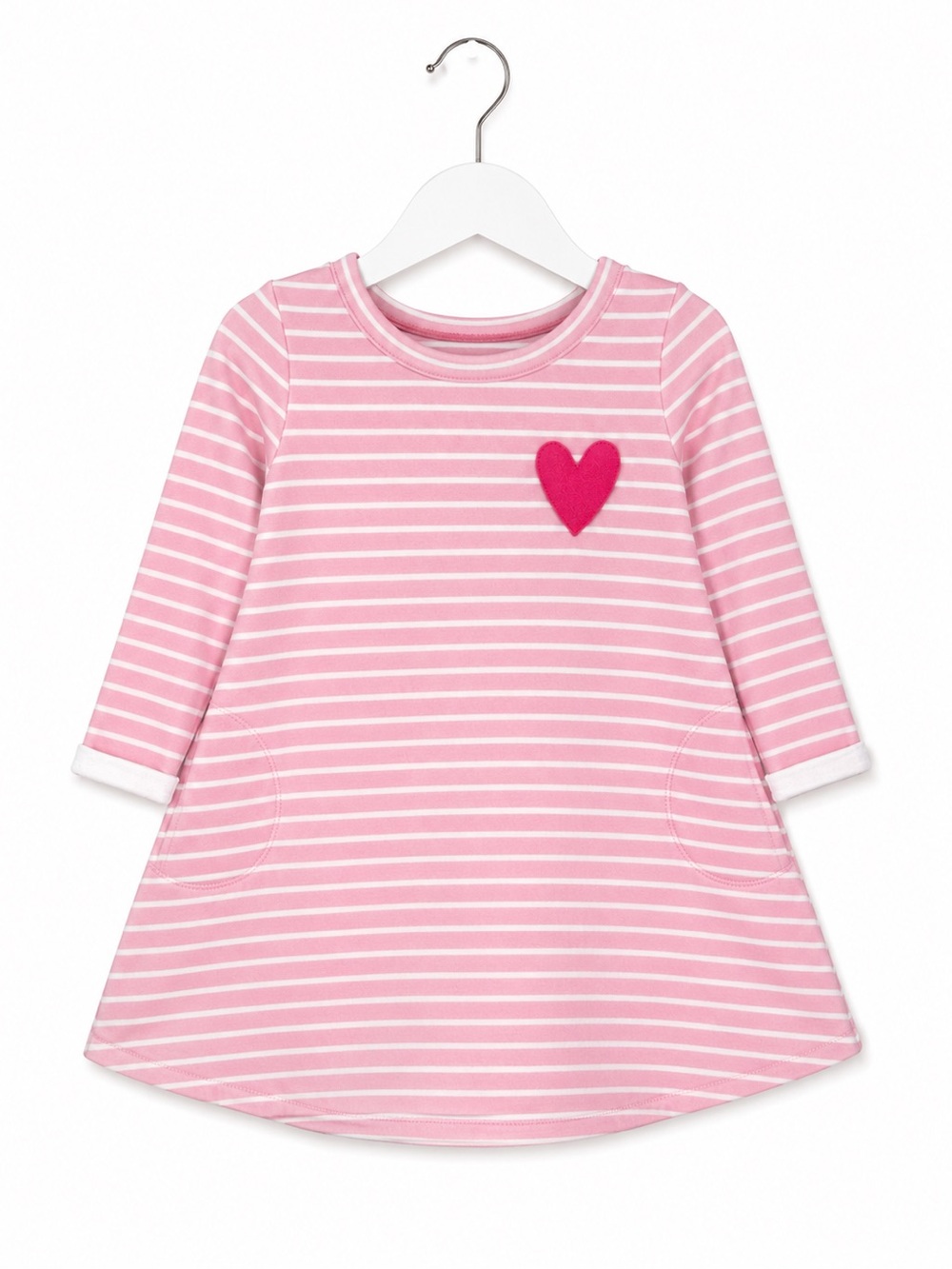 Cat & Jack Pink and White Striped Long Sleeve Dress with Heart